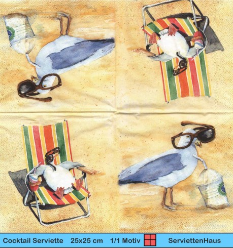 Möwe am Strand - 1 Cocktail Serviette zwei verschiedene 1/4 Motive